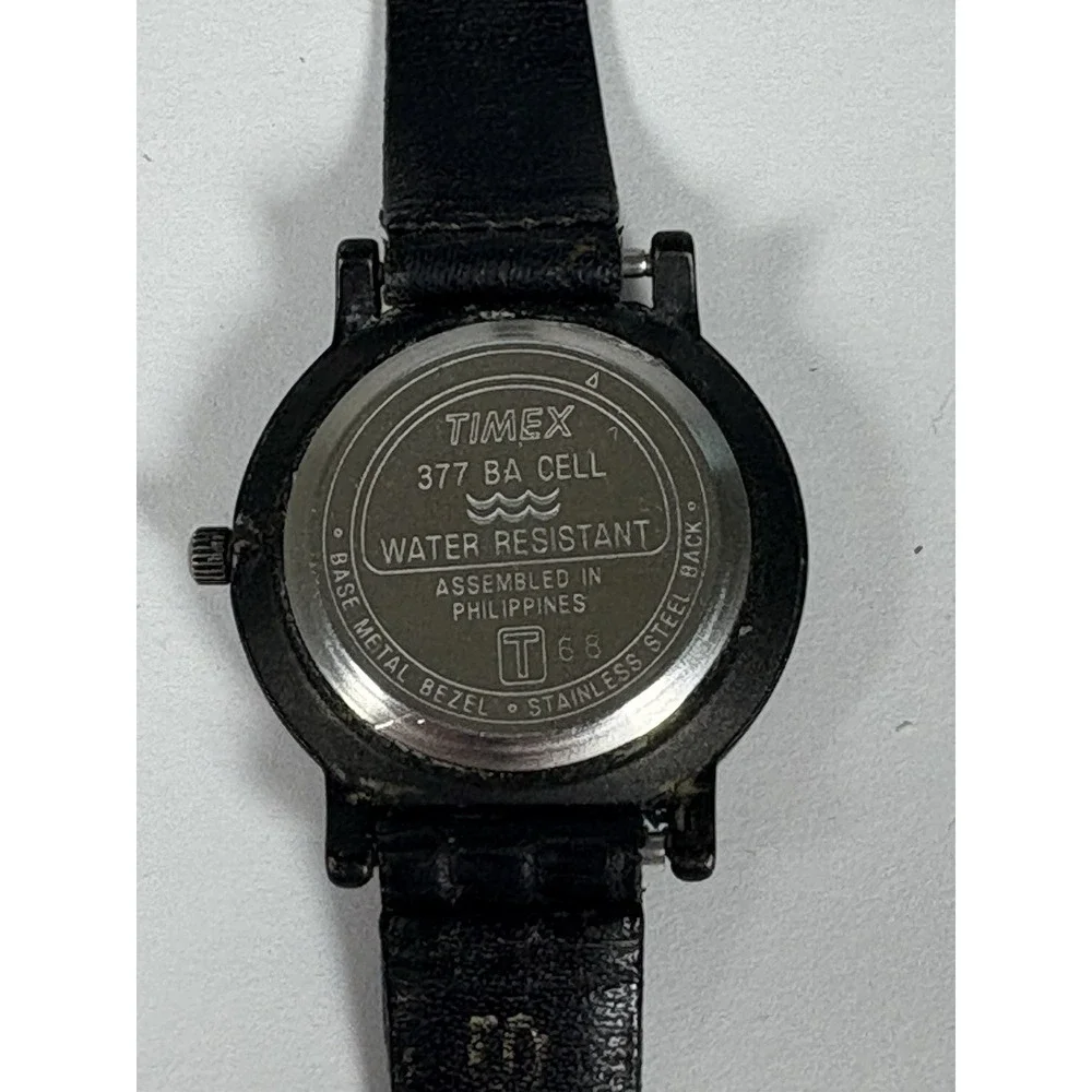Timex Quartz Women's Watch Black Gold Tone Leather Strap